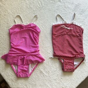 Pink and red polkadot one-piece bathing suit set